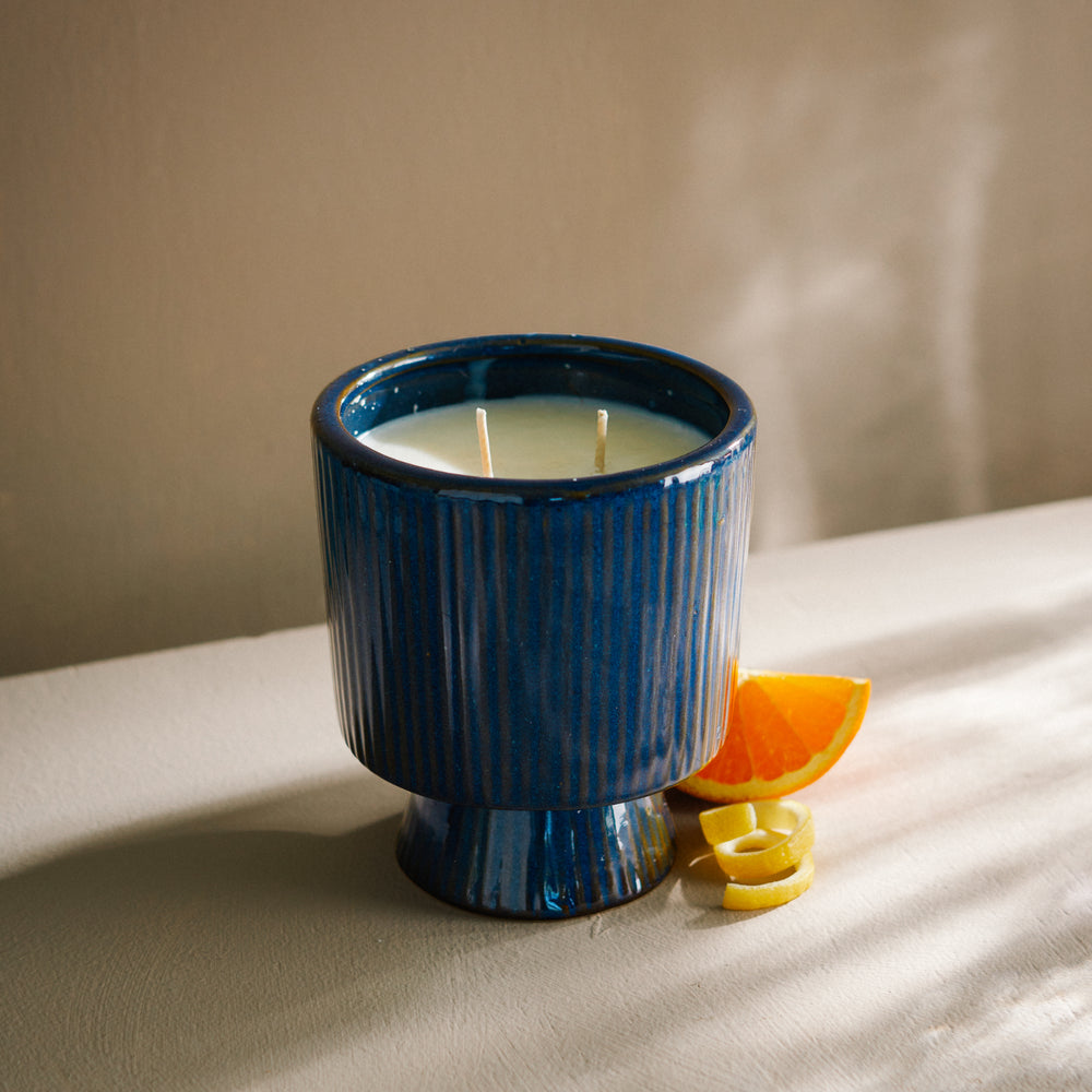 Fluted Blue Candle - Specialty Vessel image 1